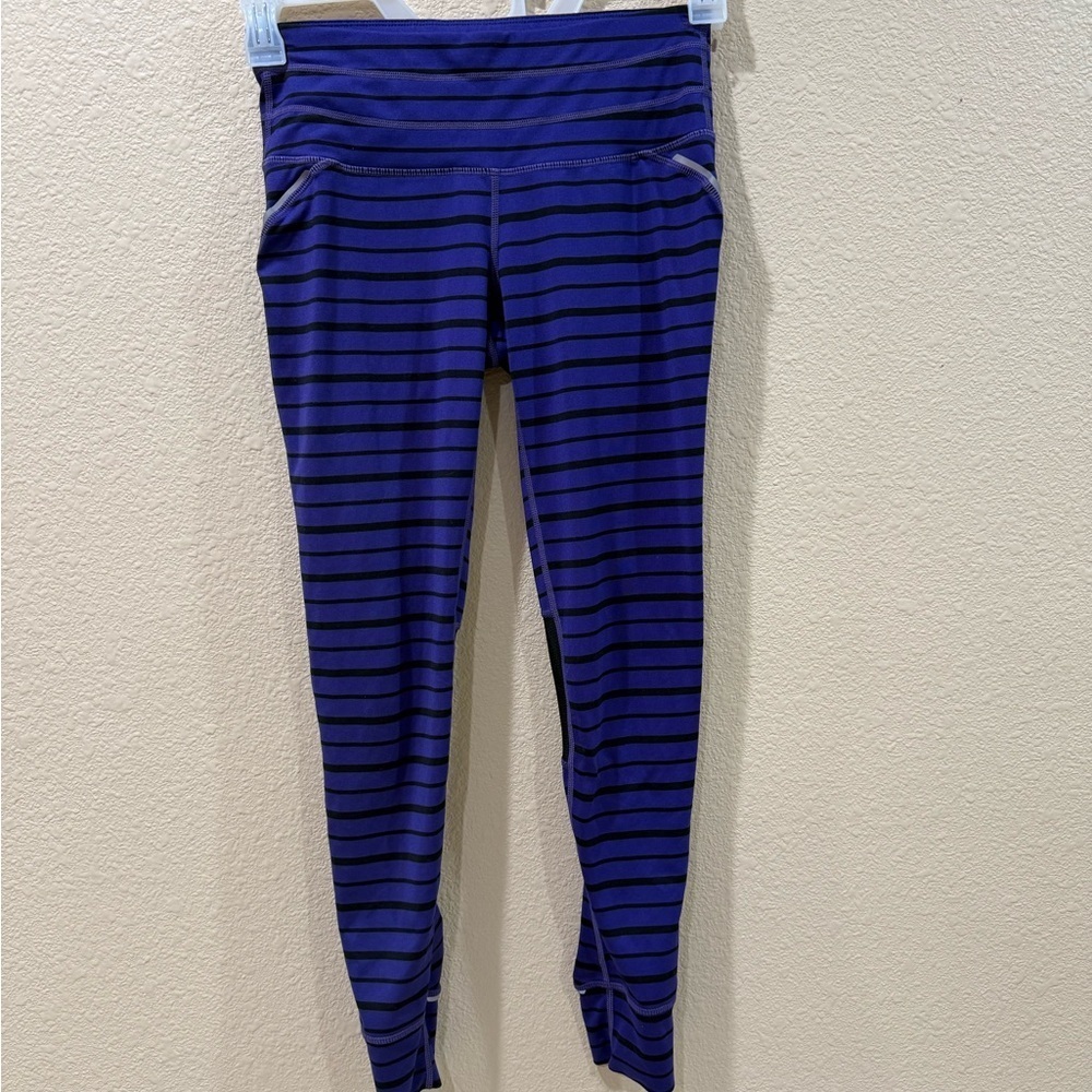 Athleta Purple and Black Striped Leggings XS